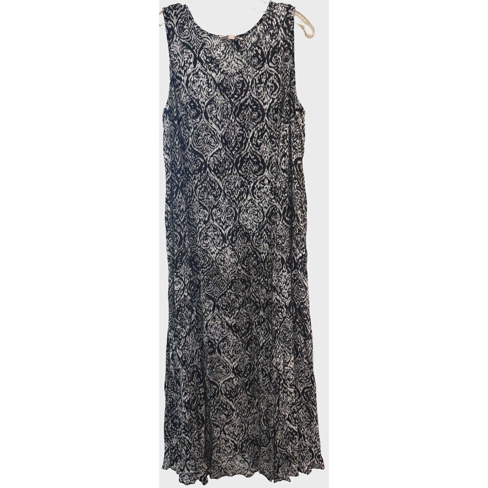 Woman Within Womens Large 18/20 Black White Crinkle Sleeveless Maxi Dress Summer